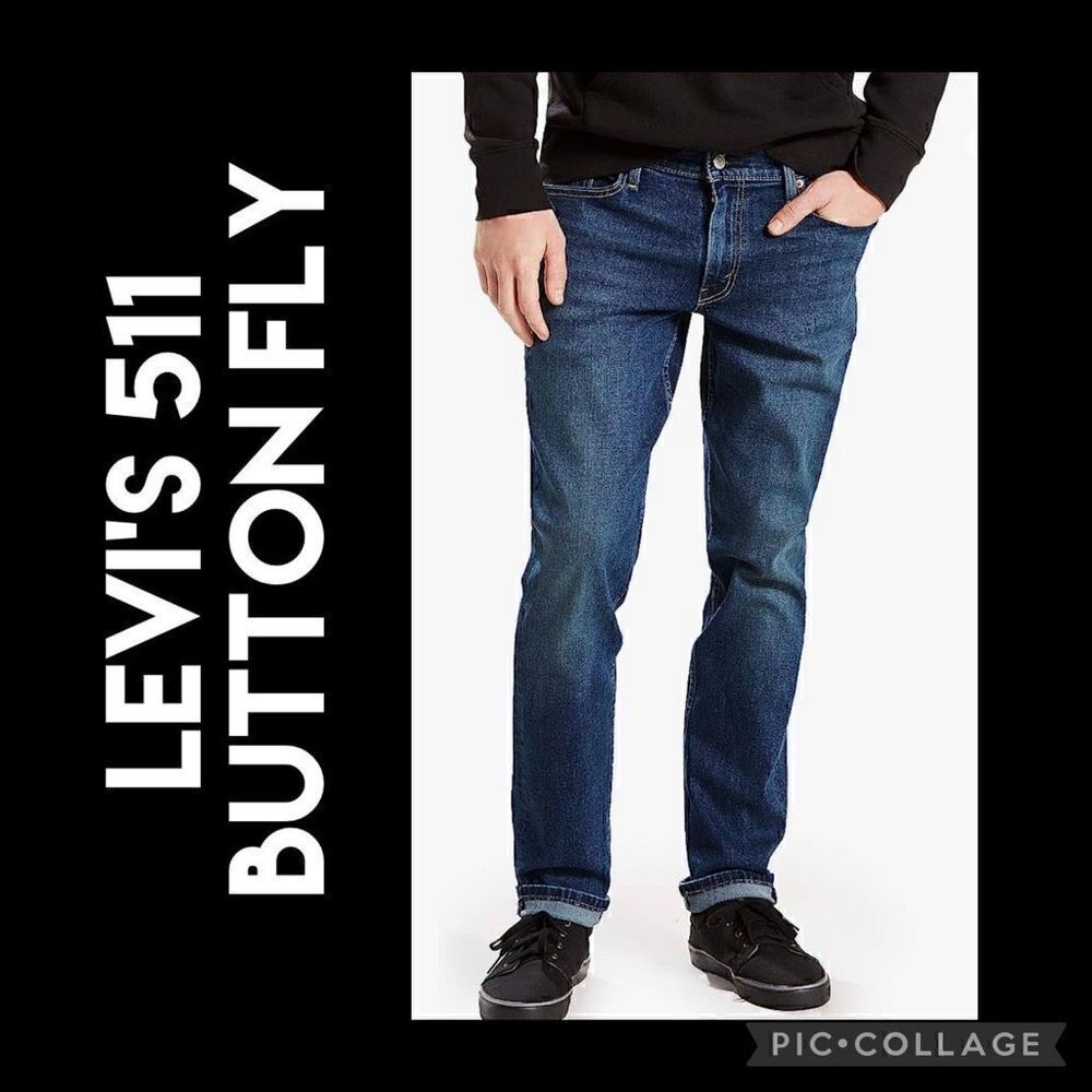 Levis Men's Blue Mid Rise Full Length Dark Wash Slim Fit Denim Jeans Size 31x32
